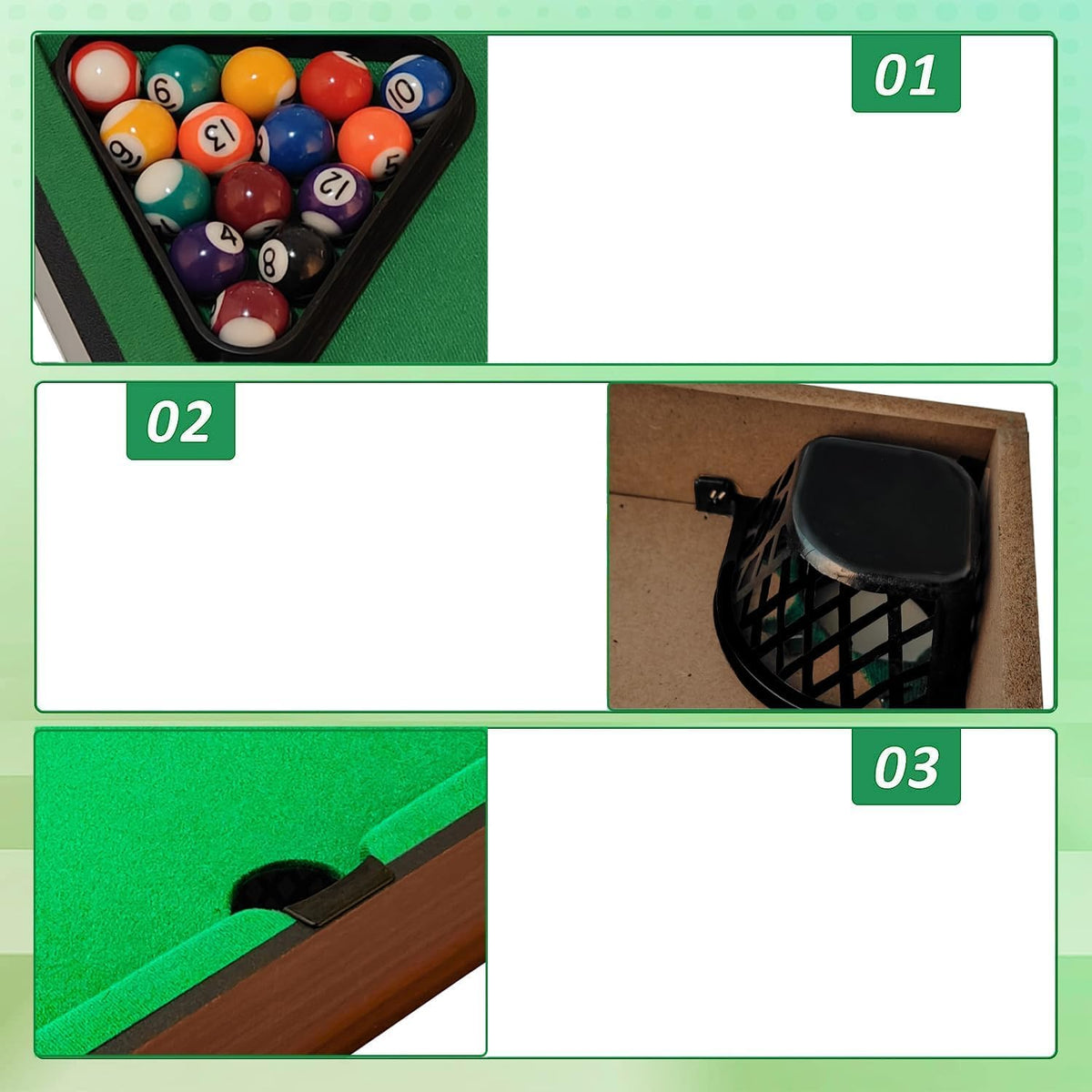 Hyner Mini Billardtisch 52 cm – Tragbarer Holz-Tischbillard-Set für Kinder & Erwachsene – Inkl. 16 Bällen, 2 Queue & Dreieck