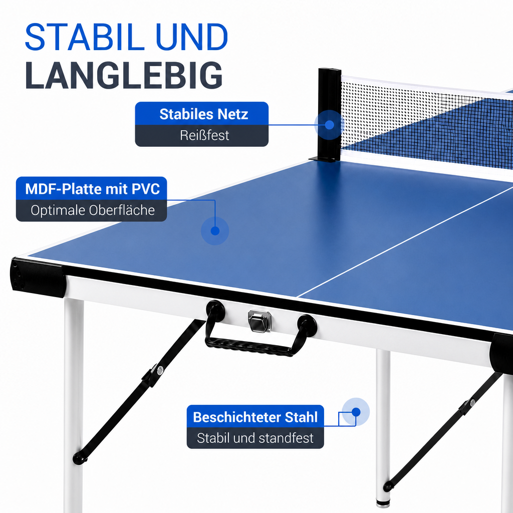 Hyner Tischtennisplatte 169cm Outdoor, Tischtennistisch Faltbar mit 6 Stützbeinen und Metallrahmen, Vormontierter Freizeitstisch Platte Stabil, Kompakte Sportplatte für Garten Terrasse Balkon
