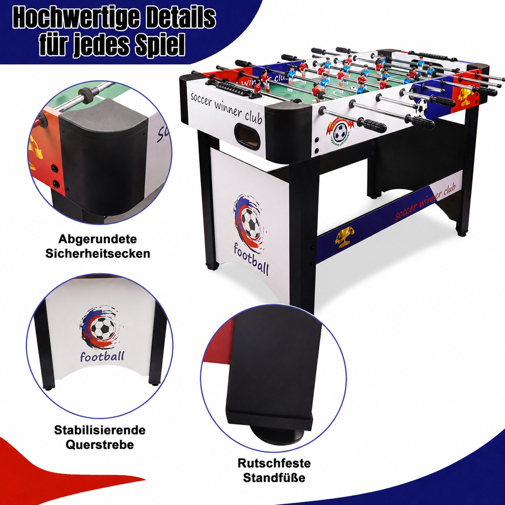 Hyner Tischfußball 121cm mit & ohne Beine, Kickertisch für Boden & Tisch Robuste Holzwerkstoffe, flüssige Spielzüge, einfache Montage, kompaktes Design, ideal für Familie & Erwachsene
