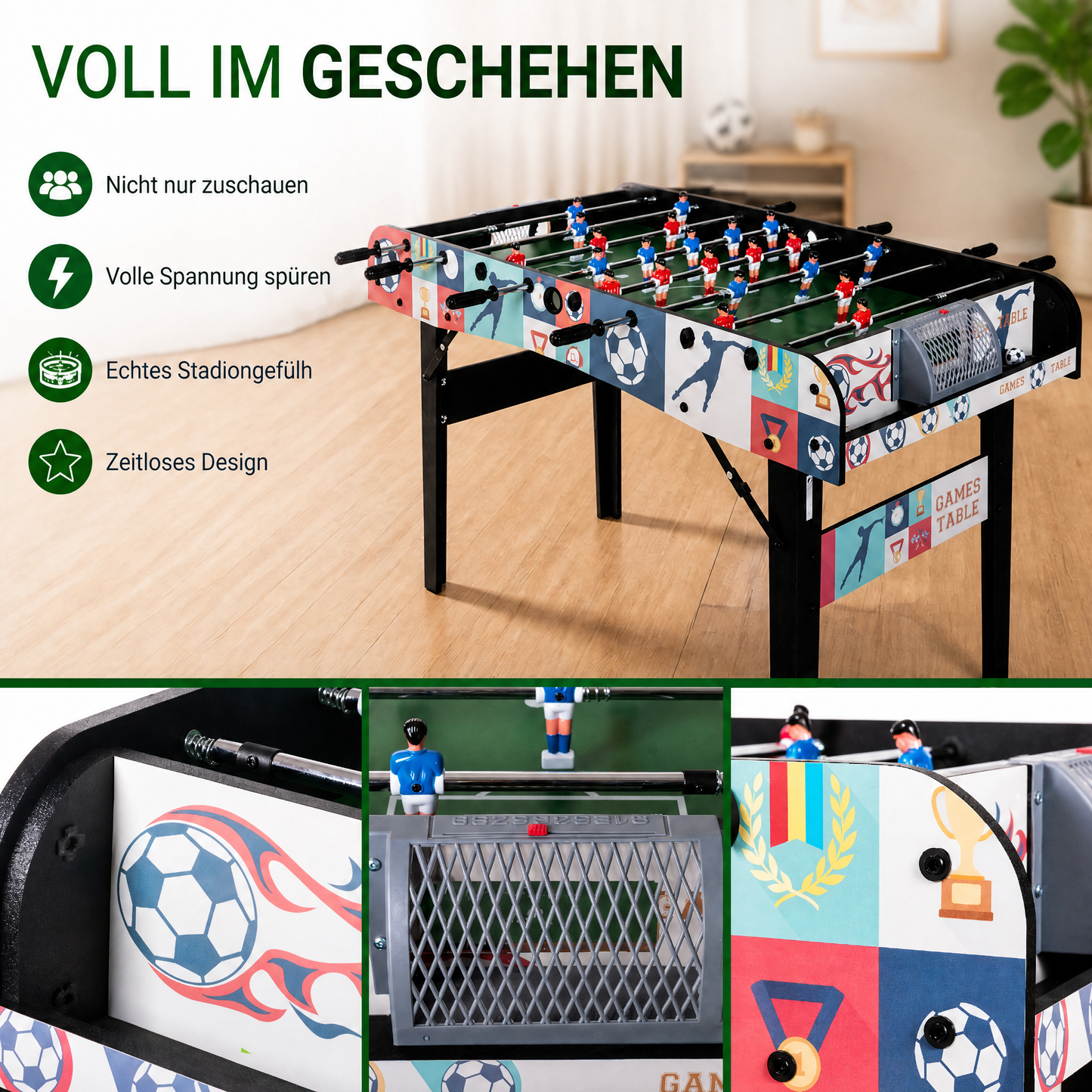 Hyner Tischfußball 121cm Klappbar, Kickertisch mit Teleskopstangen, Indoor Robuste Holzwerkstoffe, einfache Montage, flüssige Spielzüge, platzsparendes Design, ideal für Familie & Erwachsene