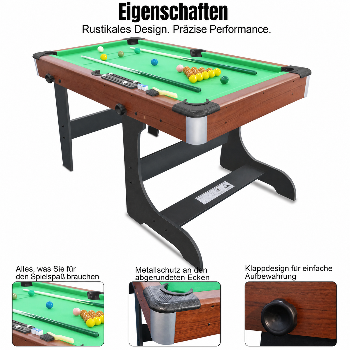 Mesa de billar plegable Hyner (154 cm) en verde – Incl. accesorios completos y construcción robusta