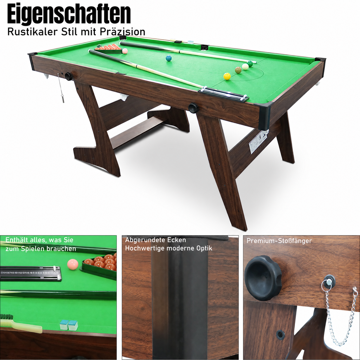 Hyner Klappbarer Billardtisch 183cm, Platzsparender Pool Tisch mit Zubehör