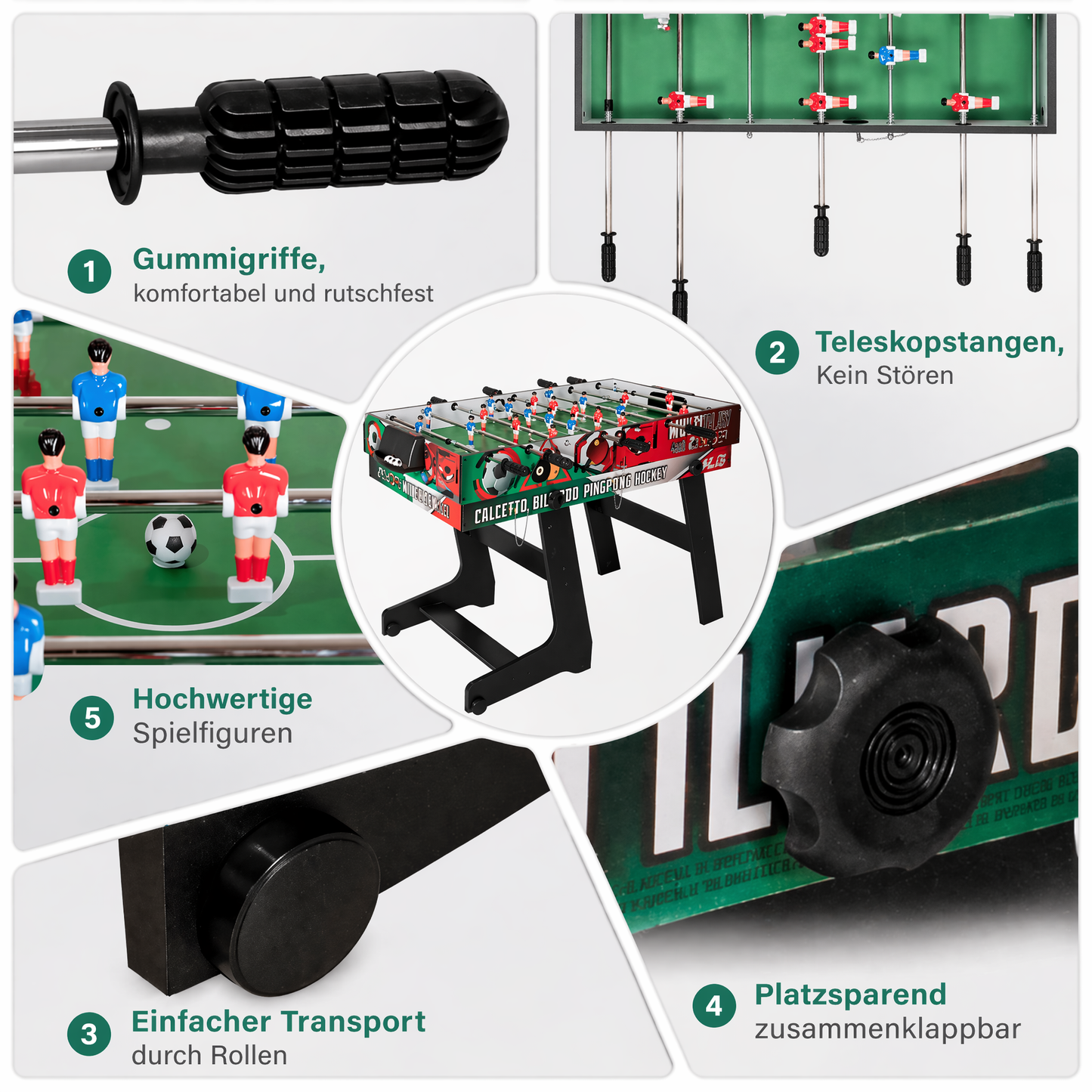 Hyner 4 in 1 Multifunktionale Spieltische Tischfußballtische Multifunktionstisch, Tischfußball Billard Air Hockey Tischtennis,sichere Teleskopstangen, Plattenwechsel, ideal für Familie
