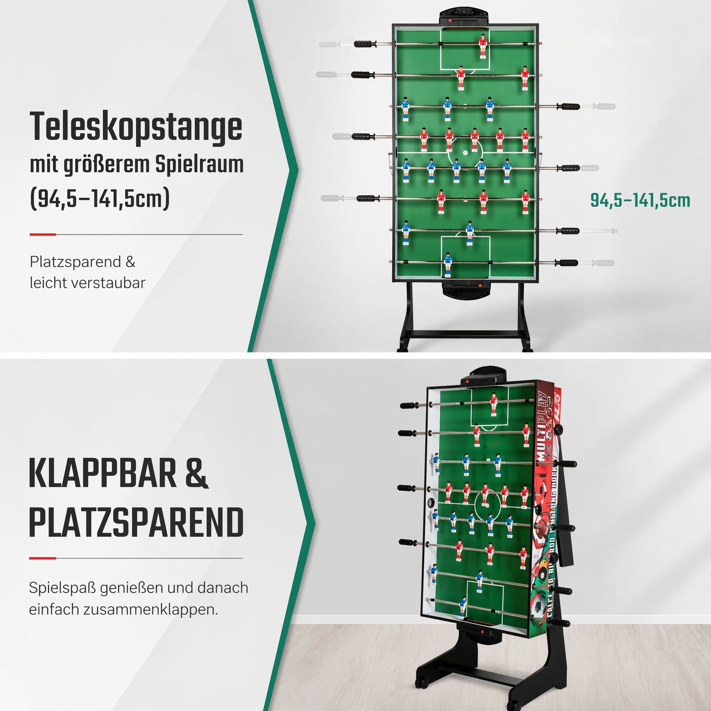 Hyner 4 in 1 Multifunktionale Spieltische Tischfußballtische Multifunktionstisch, Tischfußball Billard Air Hockey Tischtennis,sichere Teleskopstangen, Plattenwechsel, ideal für Familie