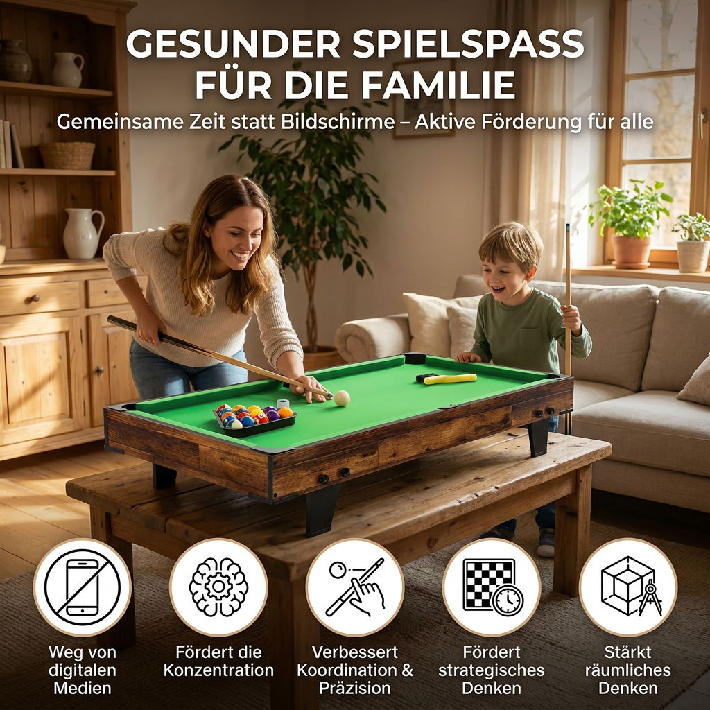 Billardtisch 120cm, Mini Pool Tisch mit Zubehör, Snooker Indoor,Hochwertige Holzwerkstoffe, leicht & mobil, platzsparendes Design, einfache Montage, ideal für Erwachsene & Familie