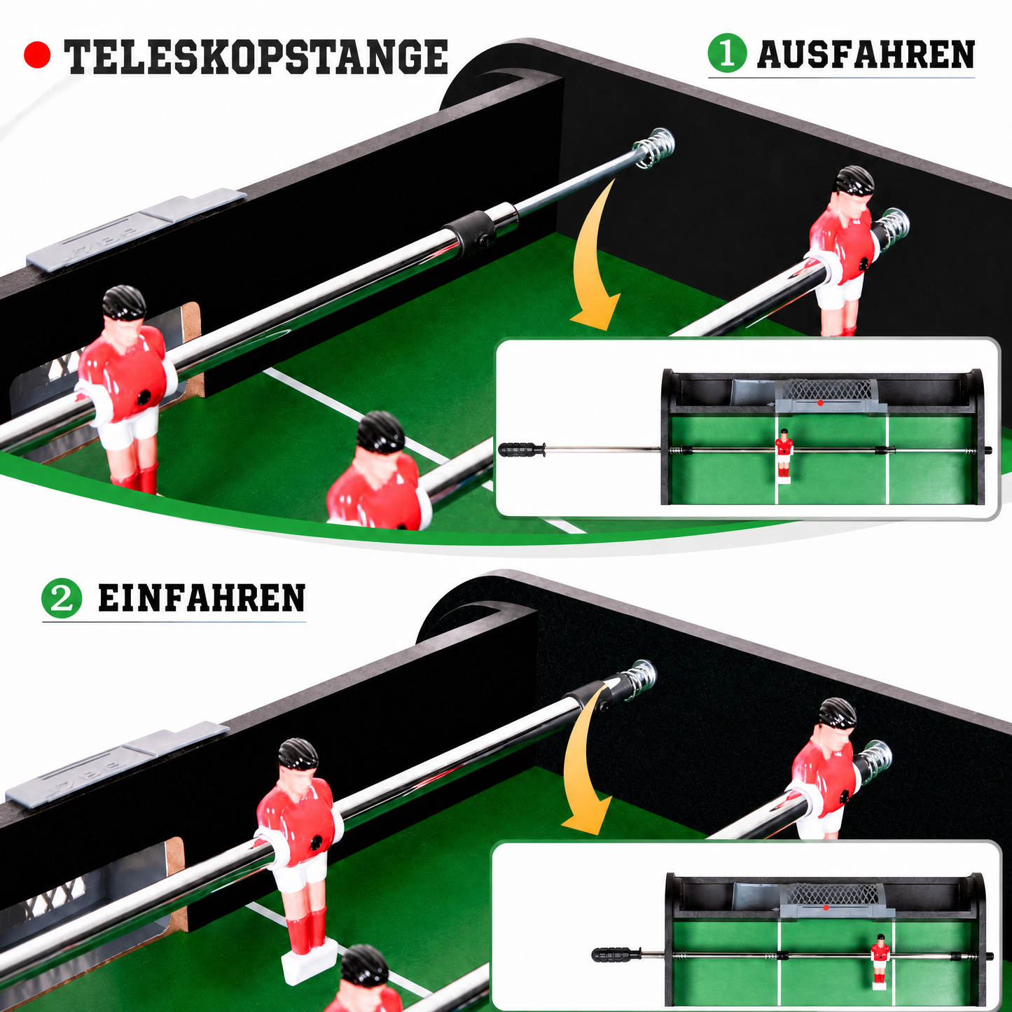 Hyner Tischfußball 121cm Klappbar, Kickertisch mit Teleskopstangen, Indoor Robuste Holzwerkstoffe, einfache Montage, flüssige Spielzüge, platzsparendes Design, ideal für Familie & Erwachsene