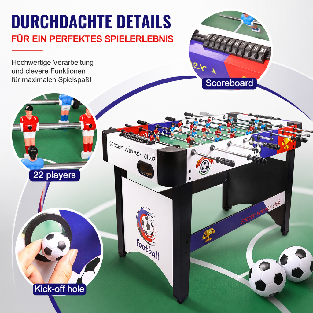 Hyner Tischfußball 121cm mit & ohne Beine, Kickertisch für Boden & Tisch Robuste Holzwerkstoffe, flüssige Spielzüge, einfache Montage, kompaktes Design, ideal für Familie & Erwachsene