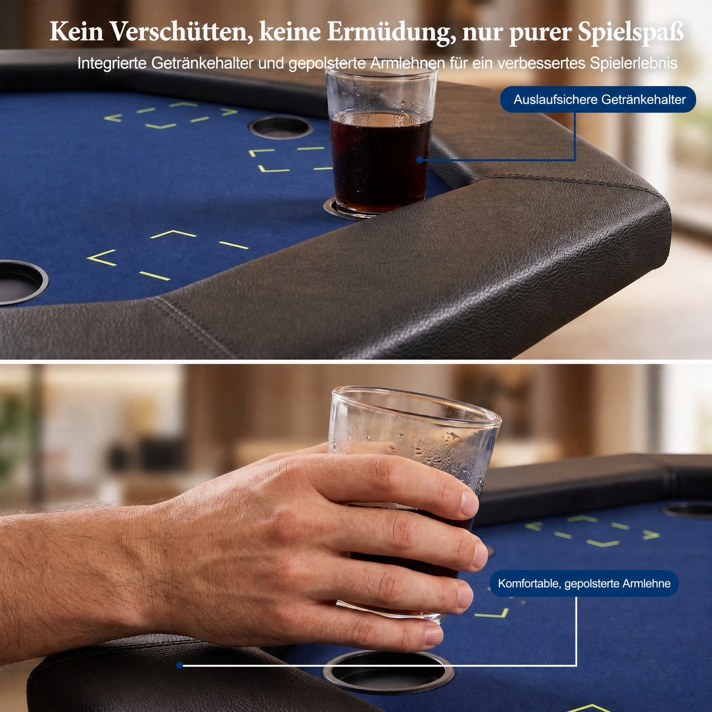 Hyner Pokertisch 122cm, 8 Spieler Achteckig Klappbar Becherhalter Armlehnen Beine faltbar, stabiles Metallgestell, glatte Oberfläche, leicht zu reinigen, platzsparend verstaubar, ideal für Familie