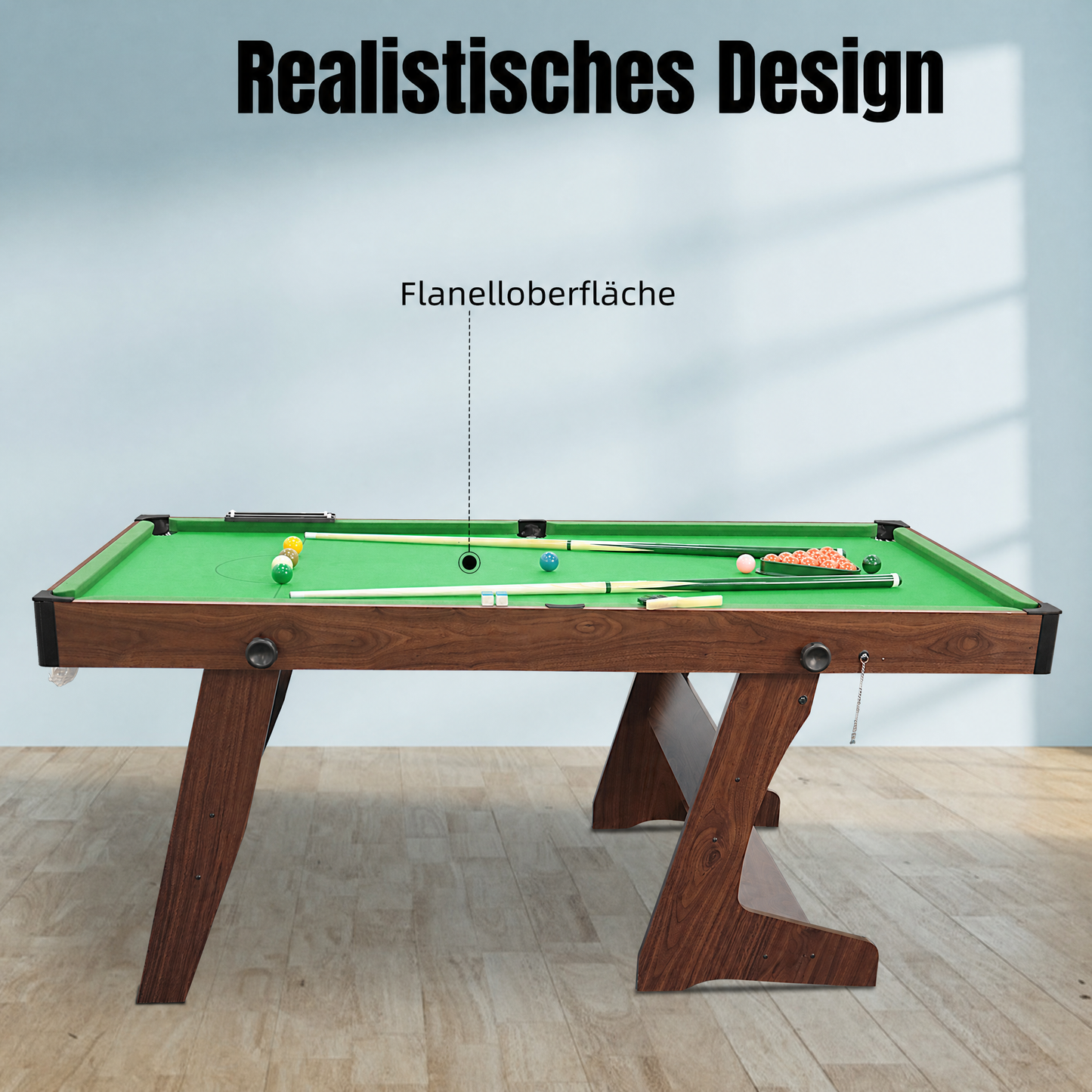 Hyner Klappbarer Billardtisch 183cm, Platzsparender Pool Tisch mit Zubehör