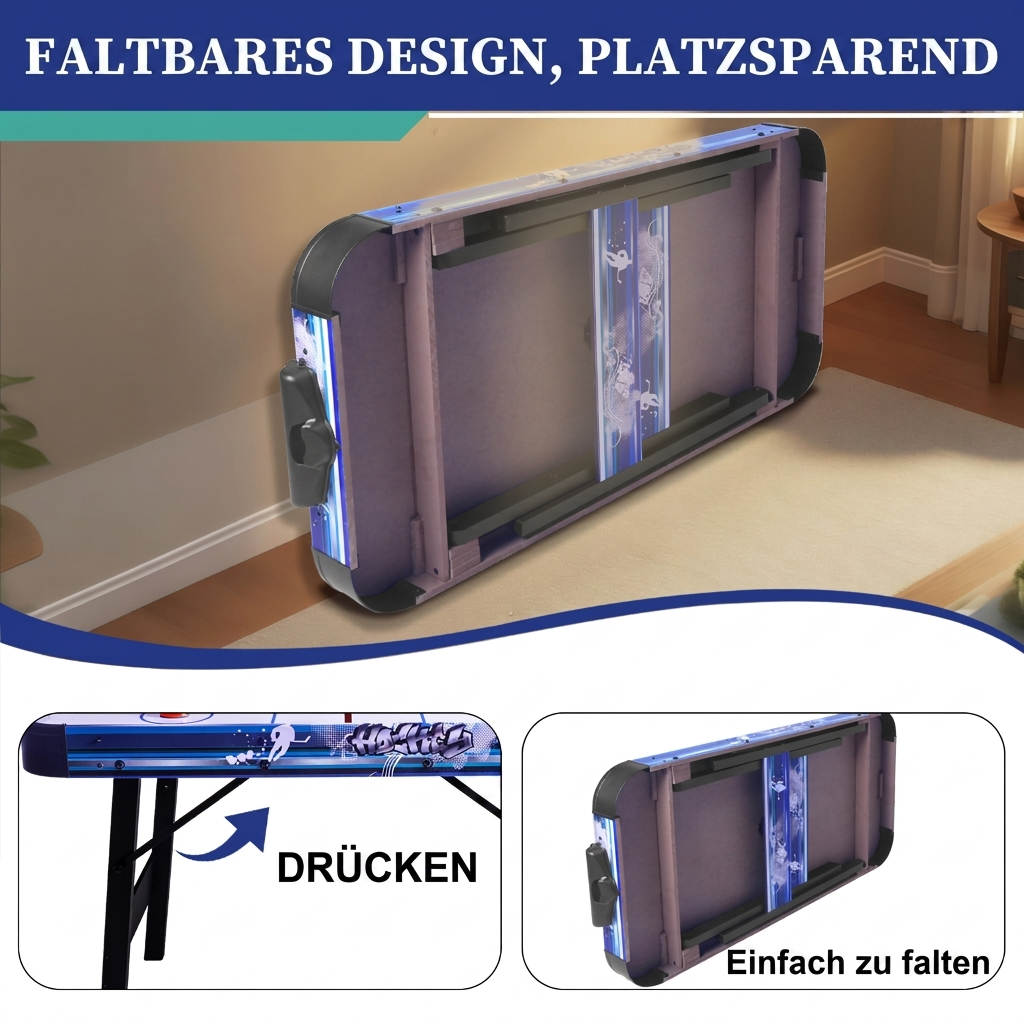 Hyner Klappbarer Airhockey Tisch 130cm,3-in-1 Hockey,Bowling,Shuffleboard Luftkissen-Effekt,schneller Aufbau,inkl. Zubehör & manueller Punkteanzeige,platzsparend,für Familie