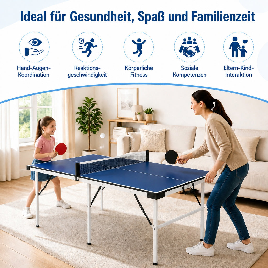 Hyner Tischtennisplatte 169cm Outdoor, Tischtennistisch Faltbar mit 6 Stützbeinen und Metallrahmen, Vormontierter Freizeitstisch Platte Stabil, Kompakte Sportplatte für Garten Terrasse Balkon