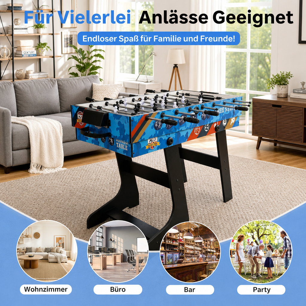Hyner Klappbarer Multifunktionsspieltisch (123 cm) – 5-in-1: Tischfußballtische, Airhockey Tisch, Billardtisch, Tischtennis, Basketball – Für 2-4 Personen – Wohnzimmer, Party, Freizeit