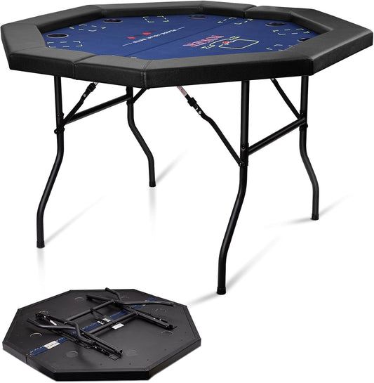 Hyner Pokertisch 122cm, 8 Spieler Achteckig Klappbar Becherhalter Armlehnen Beine faltbar, stabiles Metallgestell, glatte Oberfläche, leicht zu reinigen, platzsparend verstaubar, ideal für Familie