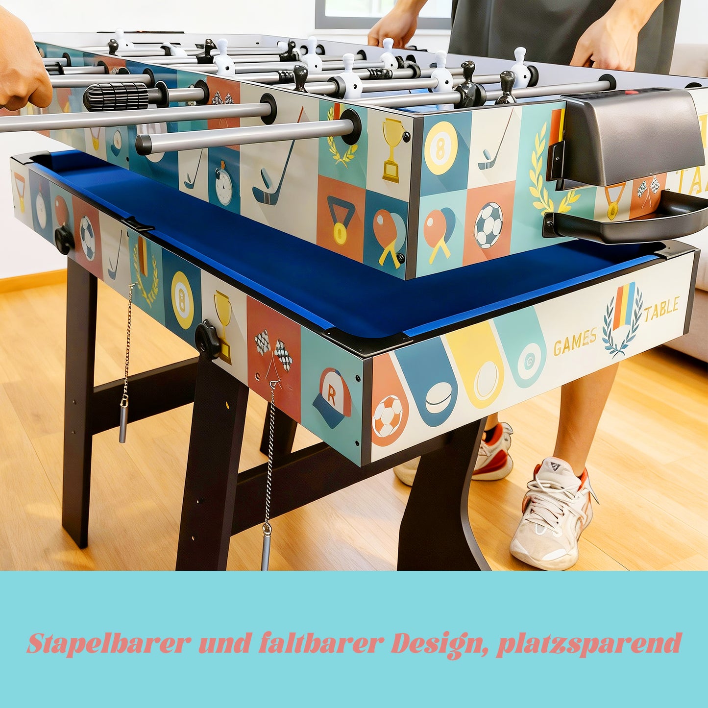 Hyner 4 in 1 121cm Billard Tischfußball Air Hockey Tischtennis mit Zubehör Multifunktionale Spieltische, Zusammenklappbarer Tisch, Plattenwechsel, robustes Holz, platzsparend, ideale Familie