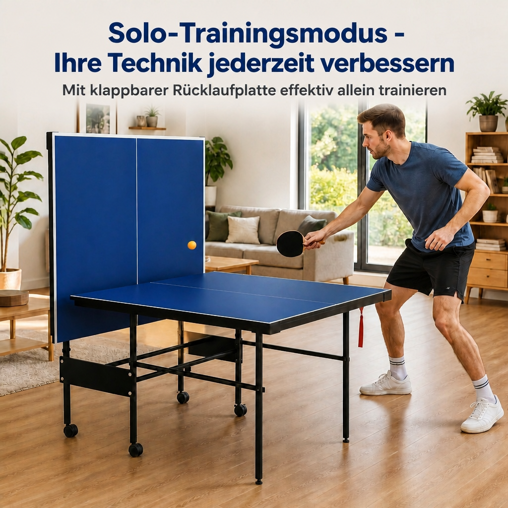 Hyner Tischtennisplatte 206cm Indoor & Outdoor, Tischtennistisch Klappbar mit Rollen, Stabile & Handliche Ping Pong Platte, Freizeitstisch mit Einzelspielmodus für Garten Terrasse Wohnzimmer