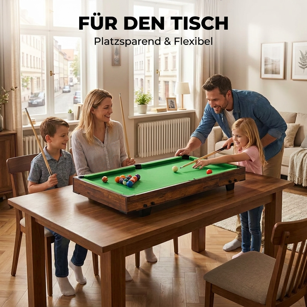 Billardtisch 120cm, Mini Pool Tisch mit Zubehör, Snooker Indoor,Hochwertige Holzwerkstoffe, leicht & mobil, platzsparendes Design, einfache Montage, ideal für Erwachsene & Familie