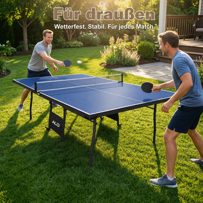 Hyner Tischtennisplatte Turniermaß 275cm – Klappbar mit Rollen & Solo-Trainingsmodus – Blau