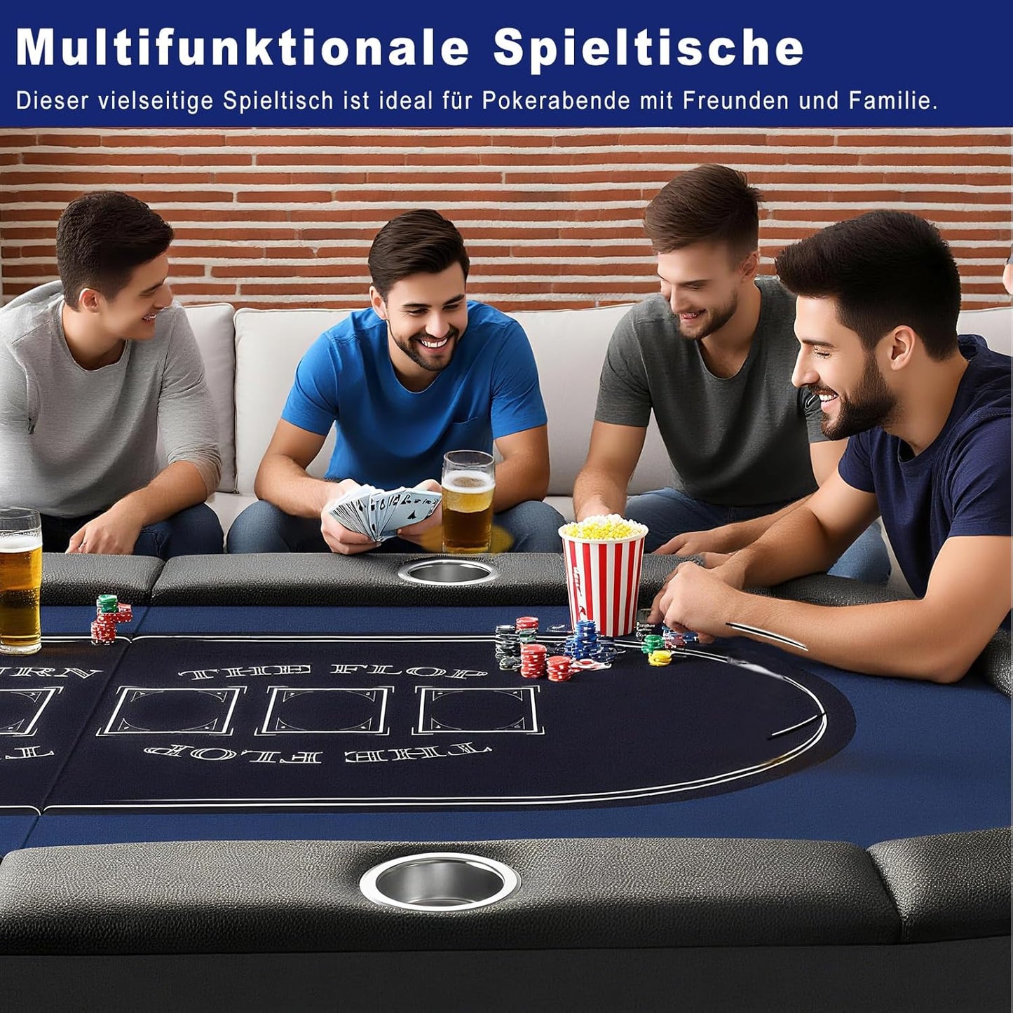 Hyner Pokertisch 182cm Klappbar, 8 Personen Poker Tisch mit Becherhalter Komfortable Armlehnen, stabiler Stahlrahmen, platzsparend verstaubar, keine Montage nötig, ideal für Pokerabende