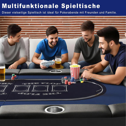 Table de poker pliable Hyner 182 cm pour 8 joueurs – Design casino avec cadre en acier, porte-gobelets et plateau à jetons