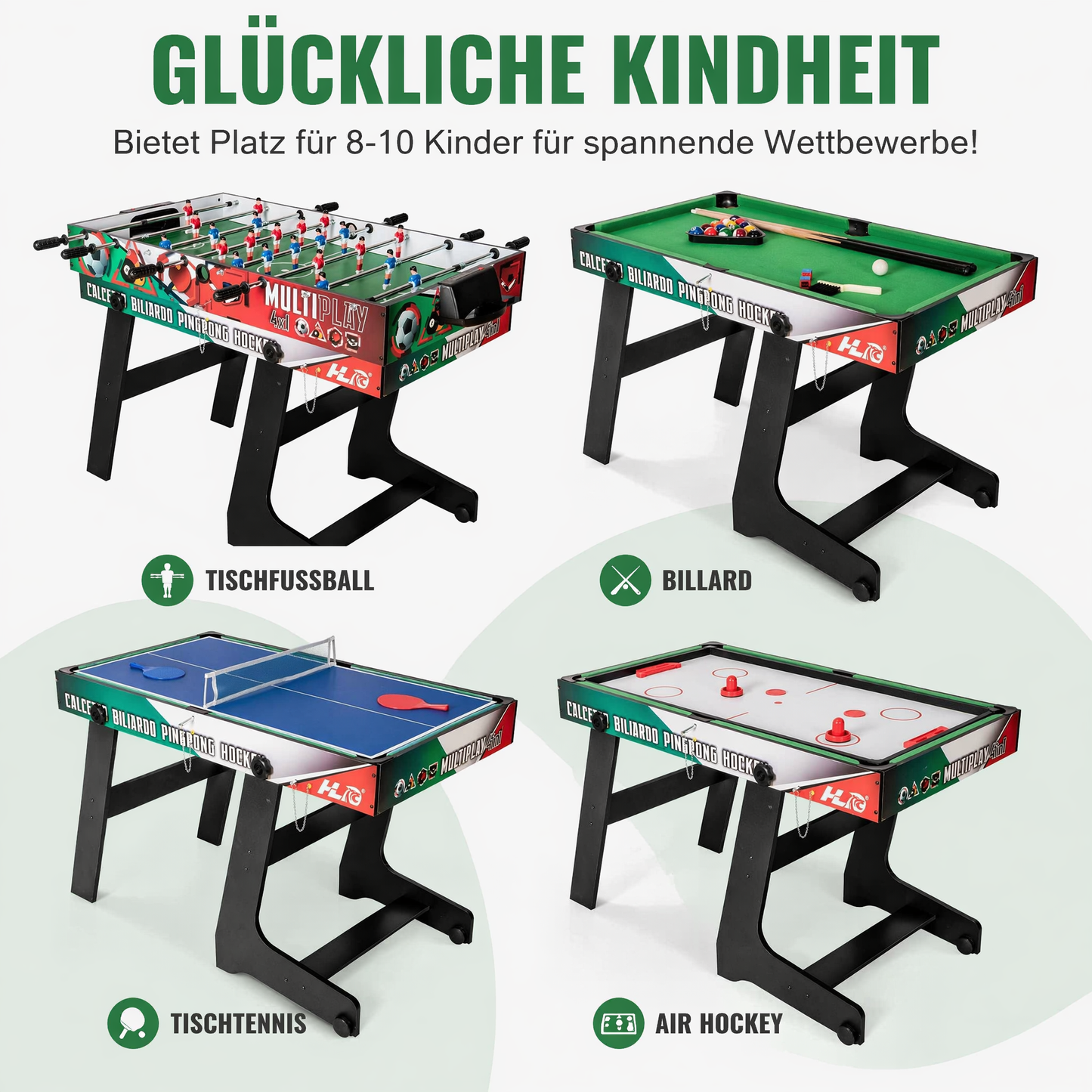 Hyner 4 in 1 Multifunktionale Spieltische Tischfußballtische Multifunktionstisch, Tischfußball Billard Air Hockey Tischtennis,sichere Teleskopstangen, Plattenwechsel, ideal für Familie