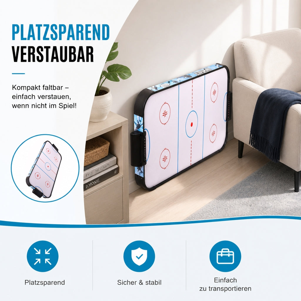 Hyner Air Hockey Tisch 138cm Klappbar, Tisch Eishockey mit Zubehör, Indoor,Mikroperforierte Fläche, Stehhöhe mit Beinen, Luftkissen-Technik, robuste Holzwerkstoffe, ideal für Familienabende