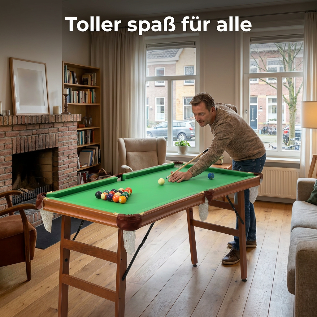 Hyner Klappbarer Billardtisch 140cm, Snooker Tisch mit Zubehör Sofort einsatzbereit, mühelos verschiebbar, robuste Holzwerkstoffe, platzsparendes Design, ideal für Familie