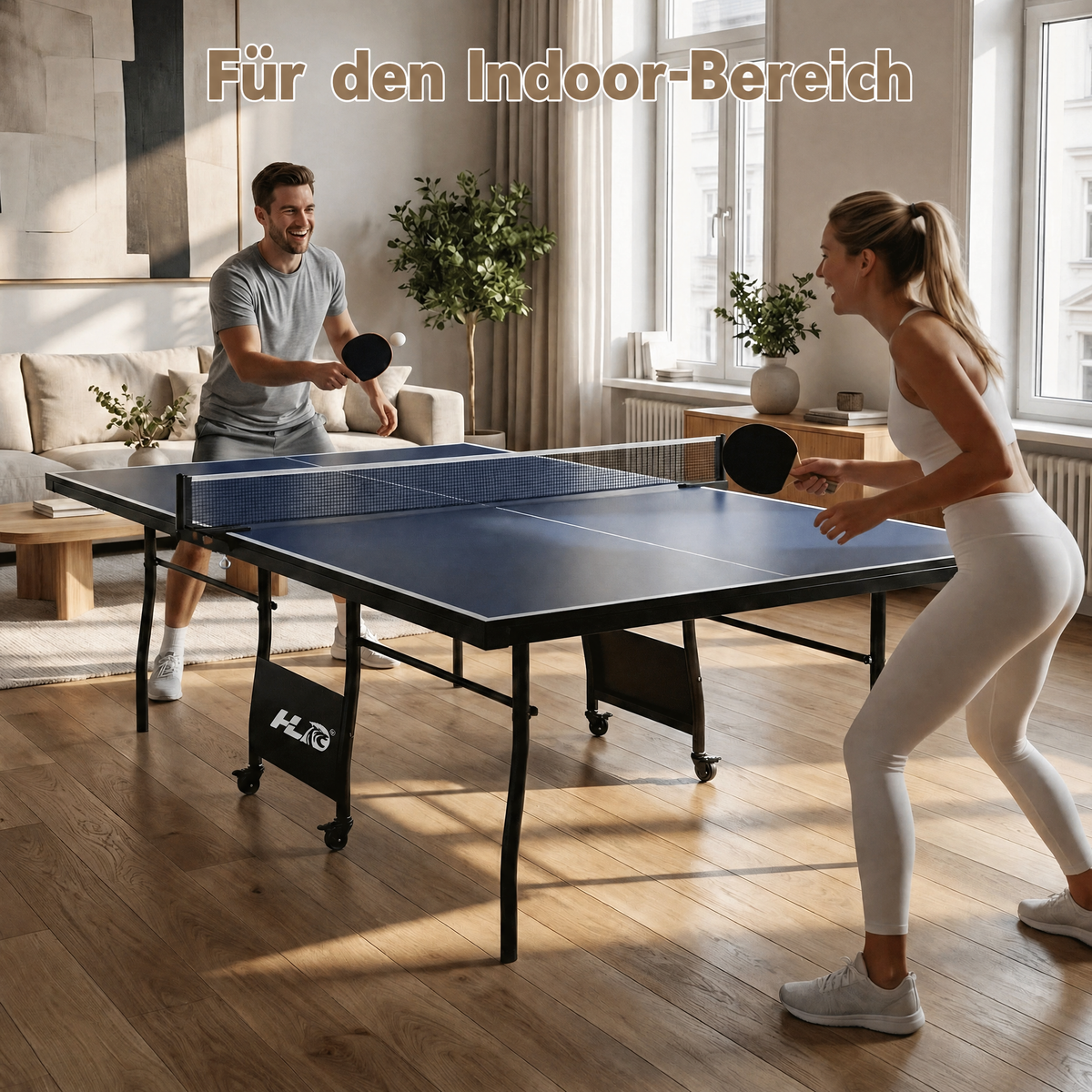 Hyner Tischtennisplatte Turniermaß 275cm – Klappbar mit Rollen & Solo-Trainingsmodus – Blau