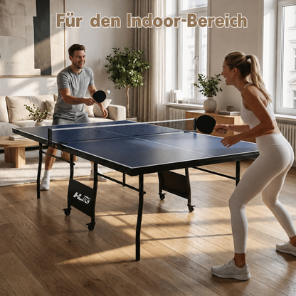 Hyner Tischtennisplatte Turniermaß 275cm – Klappbar mit Rollen & Solo-Trainingsmodus – Blau