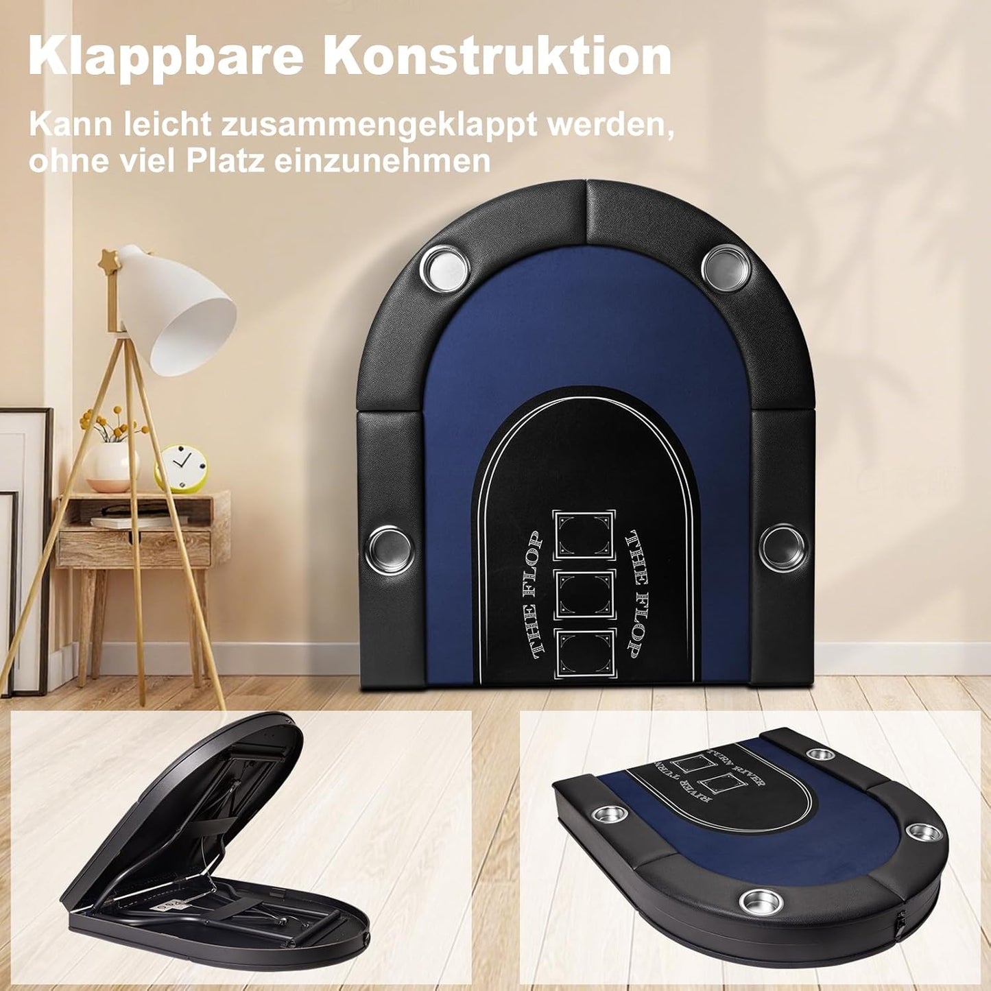 Hyner Pokertisch 182cm Klappbar, 8 Personen Poker Tisch mit Becherhalter Komfortable Armlehnen, stabiler Stahlrahmen, platzsparend verstaubar, keine Montage nötig, ideal für Pokerabende