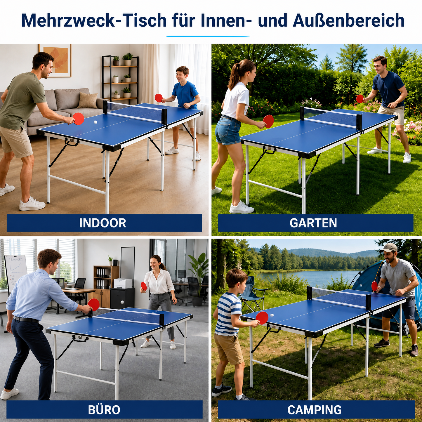 Hyner Tischtennisplatte 169cm Outdoor, Tischtennistisch Faltbar mit 6 Stützbeinen und Metallrahmen, Vormontierter Freizeitstisch Platte Stabil, Kompakte Sportplatte für Garten Terrasse Balkon