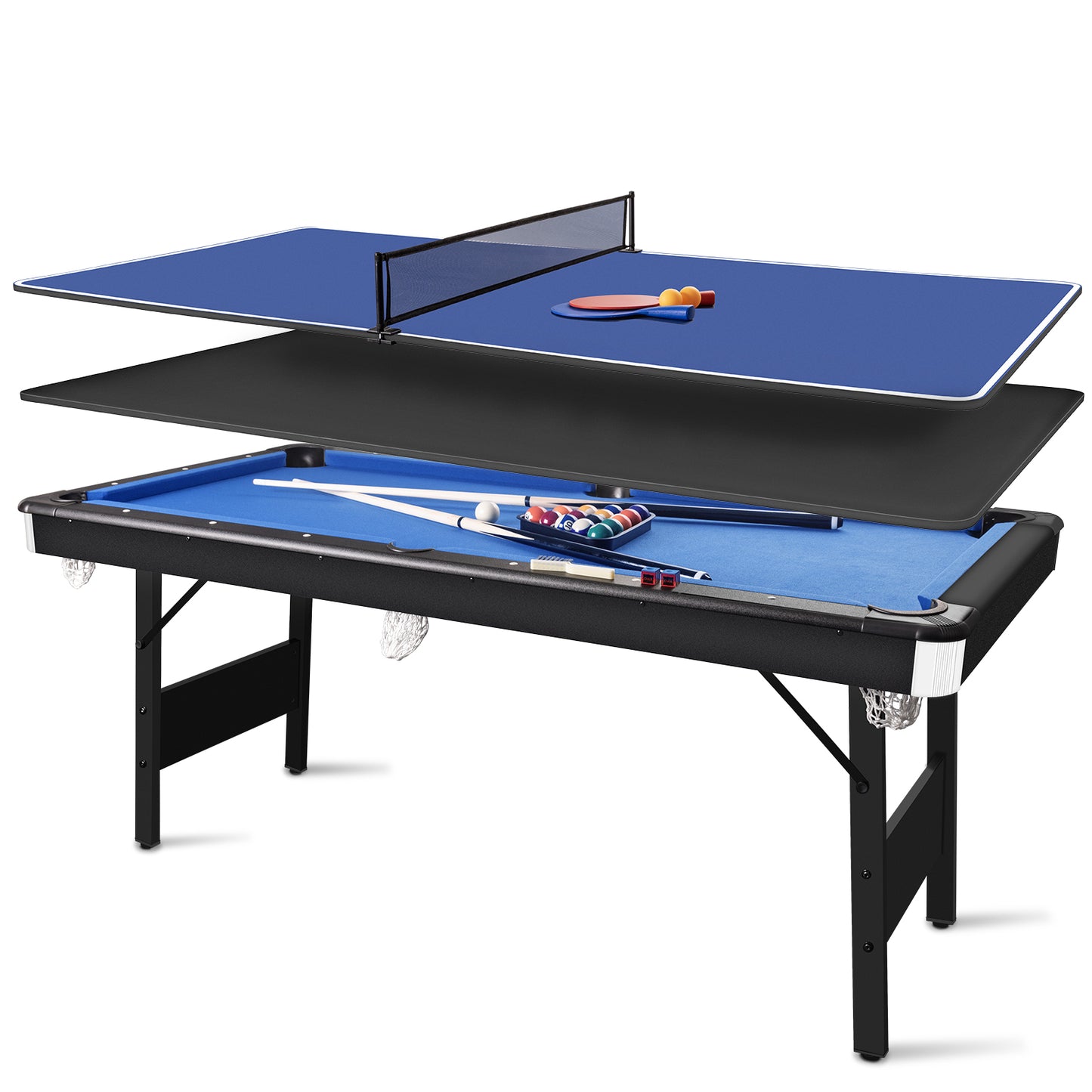 Hyner Billardtisch Klappbar, Pool Billardtisch, Snooker, Multifunktionstisch Spieltisch mit Zubehör, Geeignet für Zuhause.