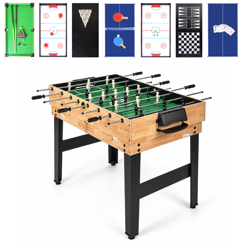 Hyner 10-in-1 Multiplay-Tisch mit Tischfußball, Tischtennis, Billardtisch, Air Hockey und mehr. Maße 121 × 61 × 73 cm, geeignet für Erwachsene und Kinder.