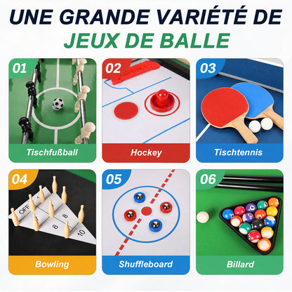 Hyner 10-in-1 Multifunktionstisch 121cm – Tischfußball, Billard, Tischtennis, Air Hockey & mehr