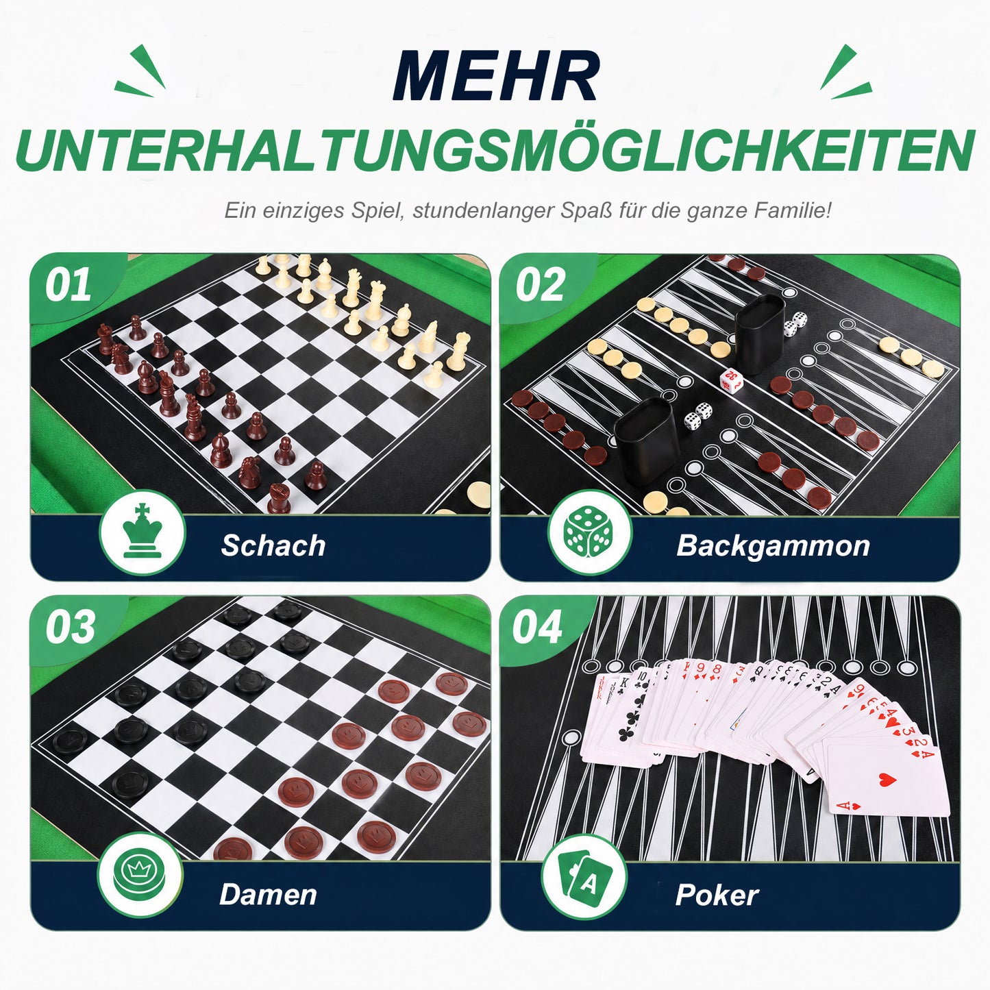 Hyner 10-in-1 Multiplay-Tisch mit Tischfußball, Tischtennis, Billardtisch, Air Hockey und mehr. Maße 121 × 61 × 73 cm, geeignet für Erwachsene und Kinder.