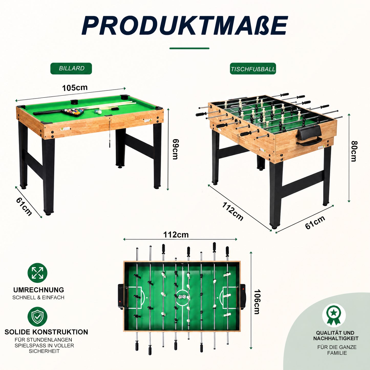 Hyner 10-in-1 Multiplay-Tisch mit Tischfußball, Tischtennis, Billardtisch, Air Hockey und mehr. Maße 121 × 61 × 73 cm, geeignet für Erwachsene und Kinder.