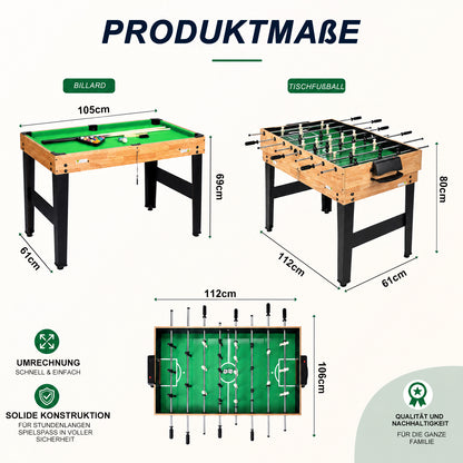 Hyner 10-in-1 Multifunktionstisch 121cm – Tischfußball, Billard, Tischtennis, Air Hockey & mehr