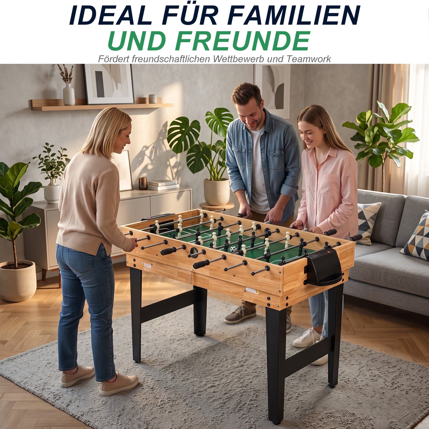 Hyner 10-in-1 Multiplay-Tisch mit Tischfußball, Tischtennis, Billardtisch, Air Hockey und mehr. Maße 121 × 61 × 73 cm, geeignet für Erwachsene und Kinder.