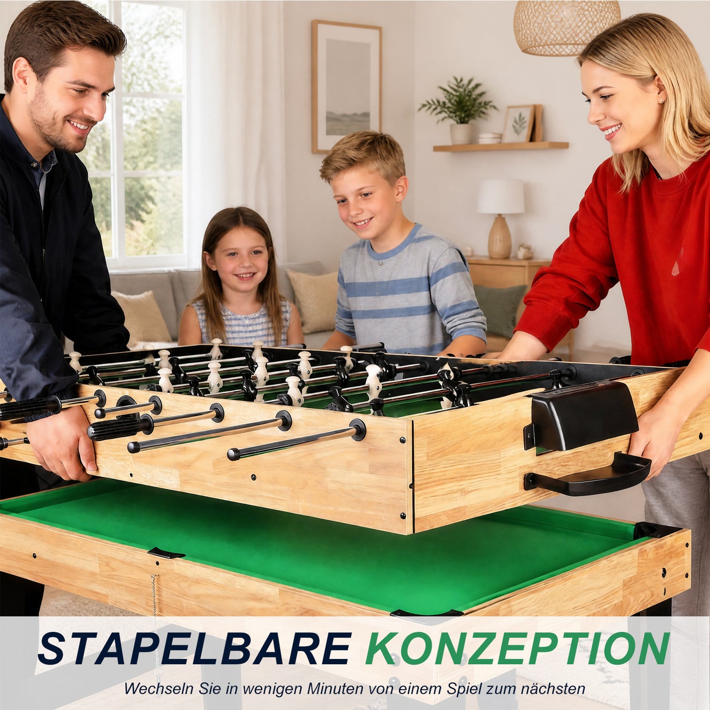 Hyner 10-in-1 Multiplay-Tisch mit Tischfußball, Tischtennis, Billardtisch, Air Hockey und mehr. Maße 121 × 61 × 73 cm, geeignet für Erwachsene und Kinder.