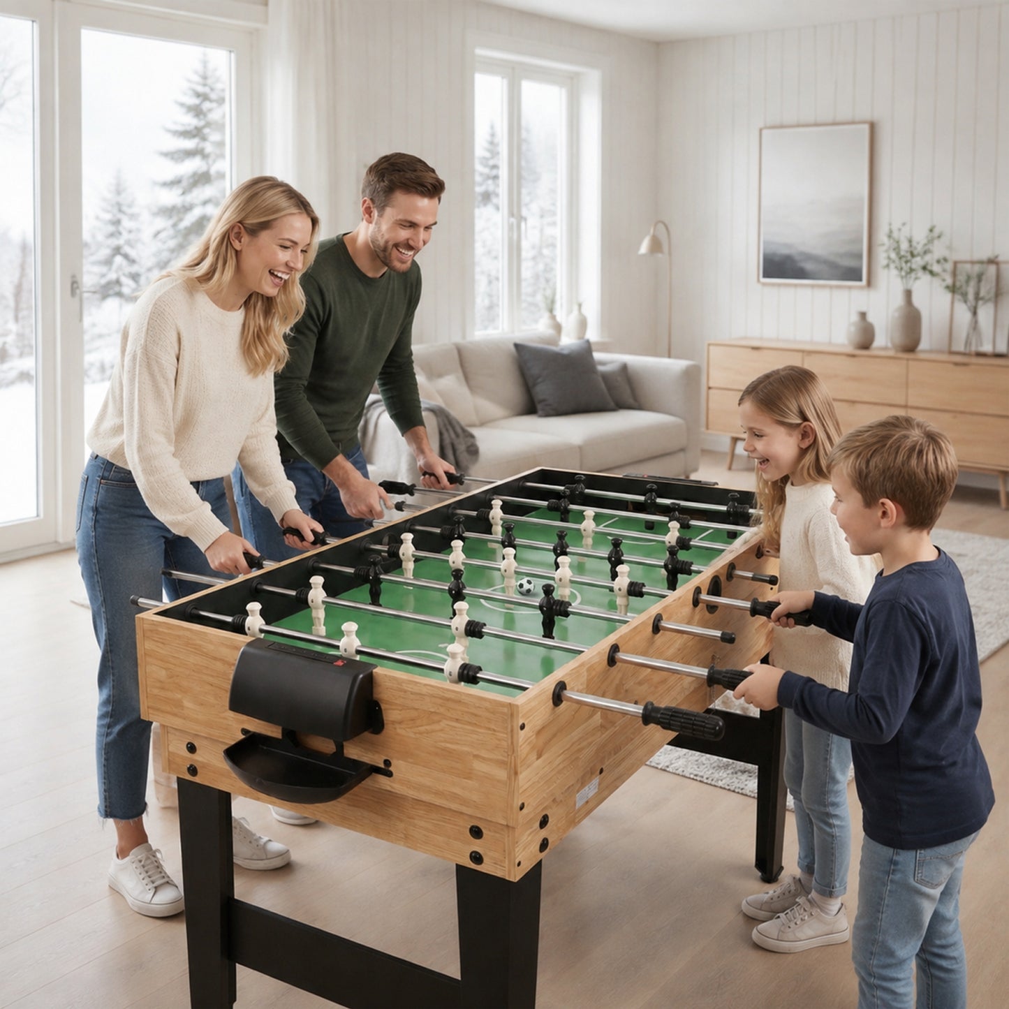 Hyner 10-in-1 Multiplay-Tisch mit Tischfußball, Tischtennis, Billardtisch, Air Hockey und mehr. Maße 121 × 61 × 73 cm, geeignet für Erwachsene und Kinder.