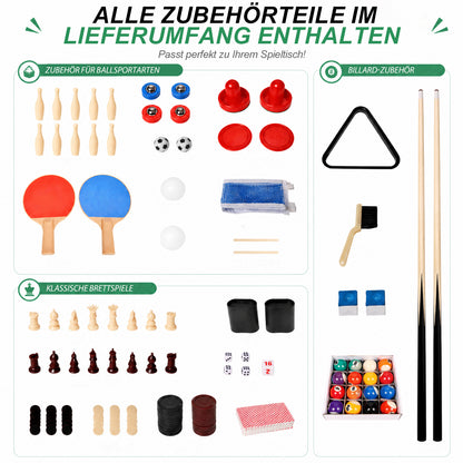 Hyner 10-in-1 Multifunktionstisch 121cm – Tischfußball, Billard, Tischtennis, Air Hockey & mehr